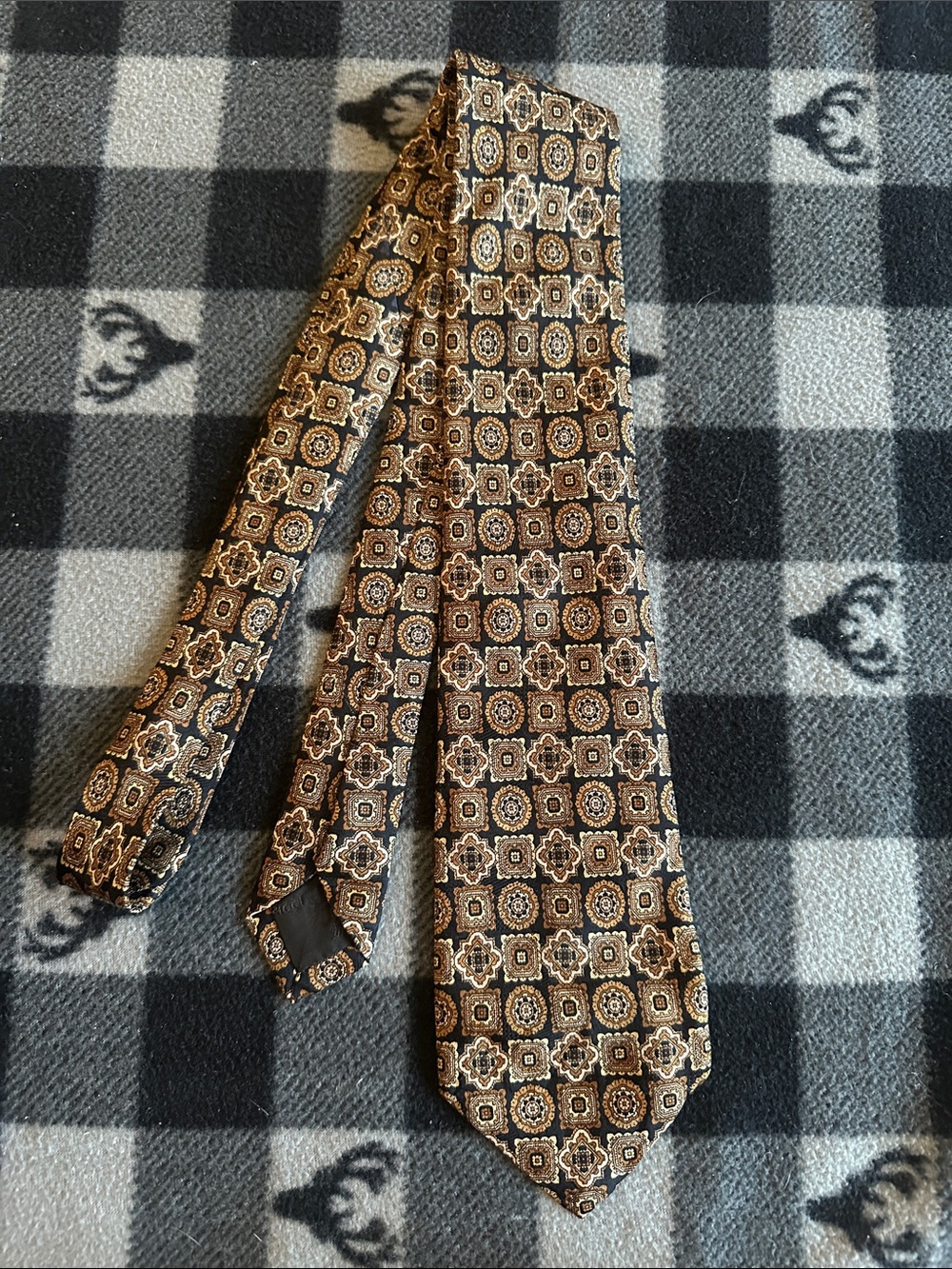 Stefano Ricci Brown and Gold Geometric Silk Tie